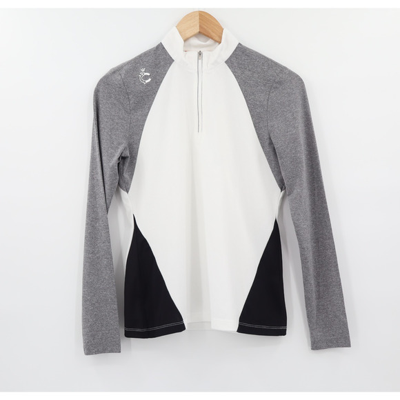 Louis Castel Women's Long Sleeve 1/2 Zip Golf Polo White/Grey/Black Sz 95 US S - Picture 1 of 9